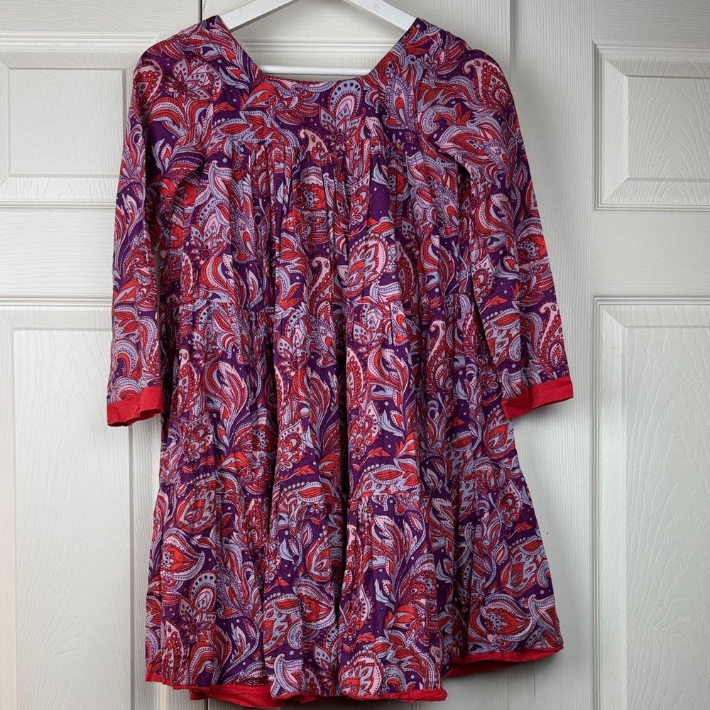 Masala Kids Paisley Patterned Kids Dress - Red and Purple